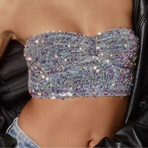 Anthropologie Sequin Crop Top in Silver and Purple
